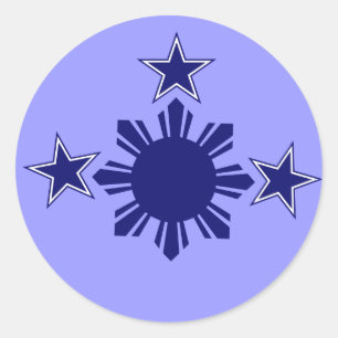 3 Sterne u. ein Sun-Blau Runder Aufkleber