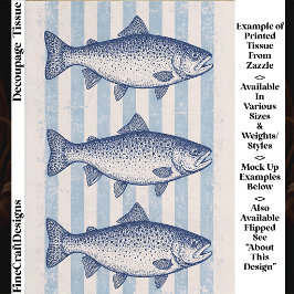 3 stilisierte Forellen, aqua blaue Streifen FM8R D Seidenpapier