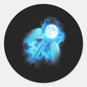 3 Surfbrett Heult den Mond aus Farbige Blaue Surfw Runder Aufkleber