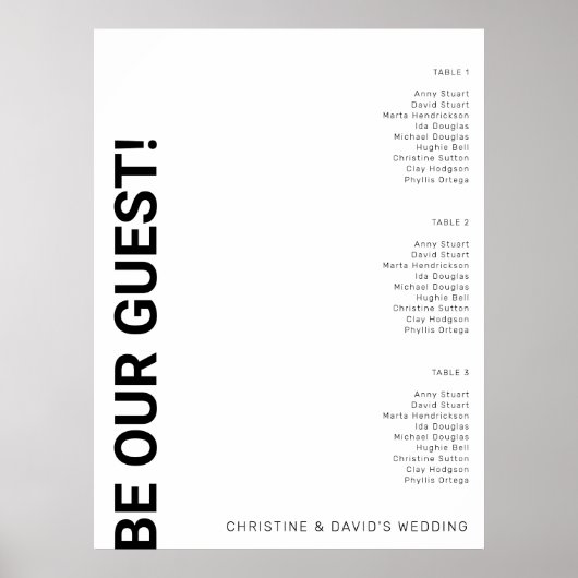 3 Tabelle Einfaches White Wedding Chart Poster (Vorne)