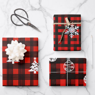 3-teiliges Buffalo-Karo-Weihnachtspapier  Geschenkpapier Set