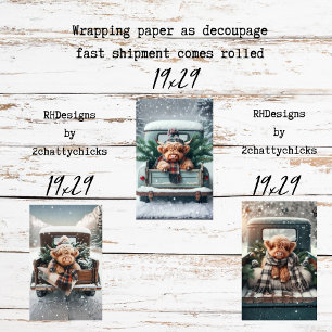 3-teiliges Geschenkpapier Decoupage Highland-Kuh Set