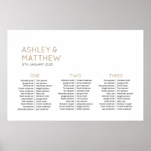 3 Tische 72 Gäste Moderne Hochzeitskarte Poster