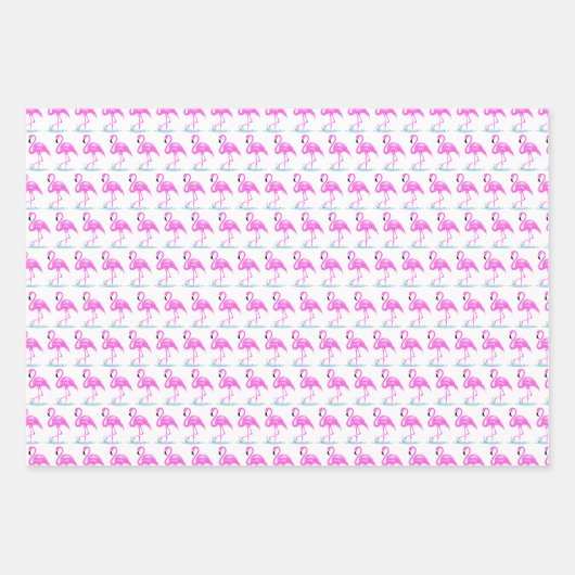3 Tropisch rosa Flamingo-Muster Geschenkpapier Set (Vorderseite 3)