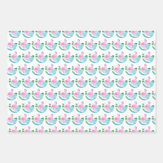 3 Tropisch rosa Flamingo-Muster Geschenkpapier Set (Vorderseite 2)