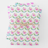 3 Tropisch rosa Flamingo-Muster Geschenkpapier Set (Beispiel)