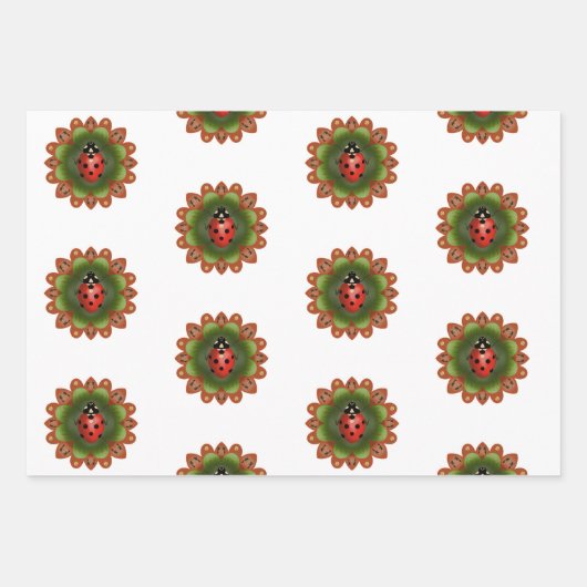 3 Umhüllungspapierblätter - Ladybug Design Geschenkpapier Set (Vorderseite 2)
