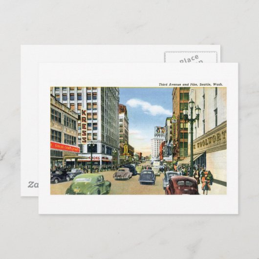 3. und Pike, Seattle, Washington Postkarte (Vorne/Hinten)