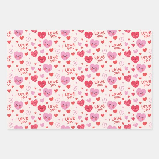 3 Unterschiedliches Muster für Hübsch rosa rote He Geschenkpapier Set (Vorderseite)