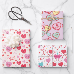 3 Unterschiedliches Muster für Hübsch rosa rote He Geschenkpapier Set
