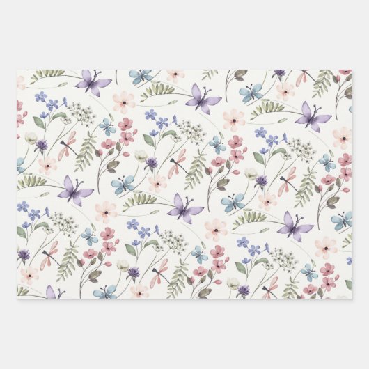 3 Variationen Wildblume nahtlose Muster Geschenkpapier Set (Vorderseite 3)