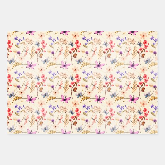 3 Variationen Wildblume nahtlose Muster Geschenkpapier Set (Vorderseite 2)