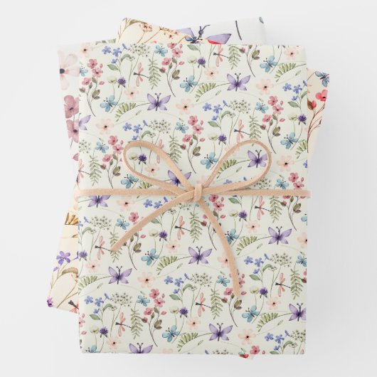 3 Variationen Wildblume nahtlose Muster Geschenkpapier Set (Beispiel)