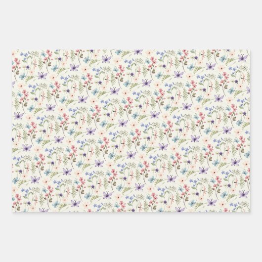 3 Variationen Wildblume nahtlose Muster Geschenkpapier Set (Vorderseite)