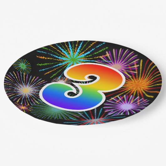 3. Veranstaltung - Spaß, farbenfroh, kühl, Regenbo Pappteller (Schrägansicht)