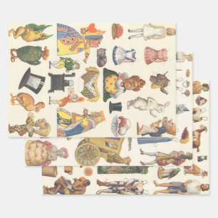 3 verschiedene antike viktorianische Papierszenen  Geschenkpapier Set