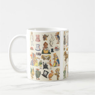 3 verschiedene antike viktorianische Papierszenen Kaffeetasse