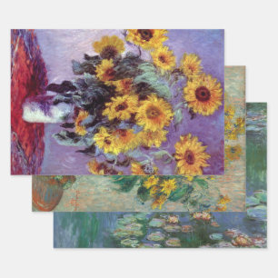 3 Verschiedene Blume Bilder von Claude Monet Geschenkpapier Set