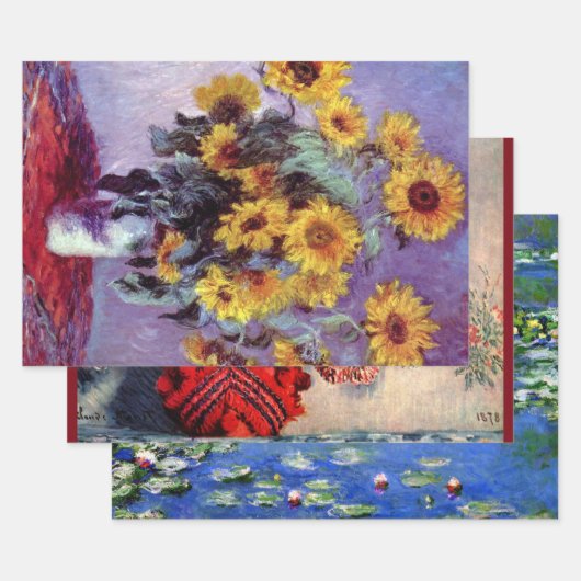 3 Verschiedene Blume Gemälde von Claude Monet Wrap Geschenkpapier Set (Set)