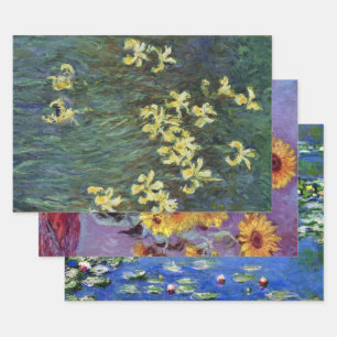 3 Verschiedene Blume von Claude Monet Geschenkpapier Set