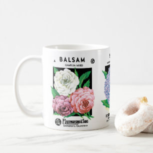 3 verschiedene Vintage-Samenpaket-Label-Kunst-Blum Kaffeetasse