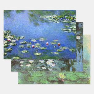 3 verschiedene Wasserlilien Blume von Claude Monet Geschenkpapier Set