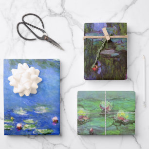3 verschiedene Wasserlilien Blume von Claude Monet Geschenkpapier Set