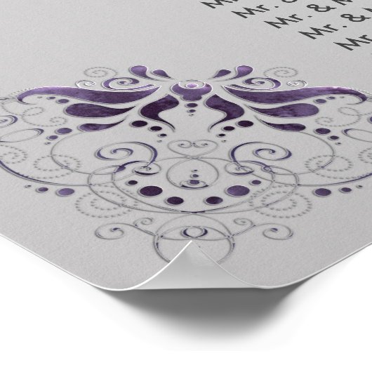 3. Verzierte Lila Silber-Wirbel Sitzkarte Poster (Ecke)