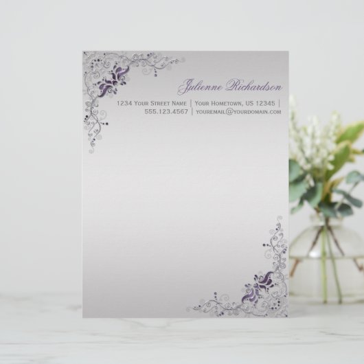 #3 Verzierte Lila Silberblume Wirbel Briefkopf (Stehend Vorderseite)