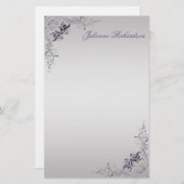 3 Verzierte Lila Silberblumen-Wirbel - Stationieru Briefpapier (Vorne/Hinten)