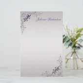 3 Verzierte Lila Silberblumen-Wirbel - Stationieru Briefpapier (Stehend Vorderseite)