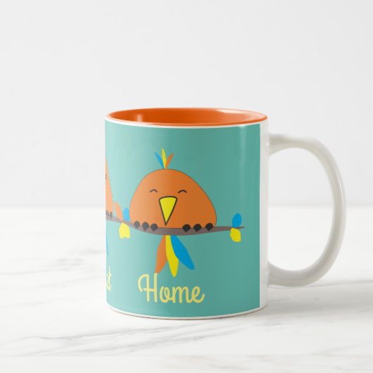 3 Vögel auf einer Wire Zuhause Getweetet Zuhause Zweifarbige Tasse (Rechts)