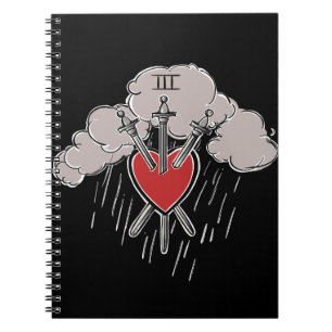 3 von Schwerter Liebe Herz Tarot Illustration Notizblock