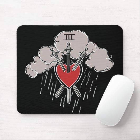 3 von Schwertern Liebe Herz Tarot Illustration Mousepad (Mit Mouse)