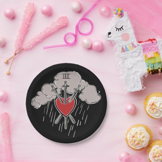 3 von Schwertern Liebe Herzstück Tarot Abbildung D Pappteller (Party)