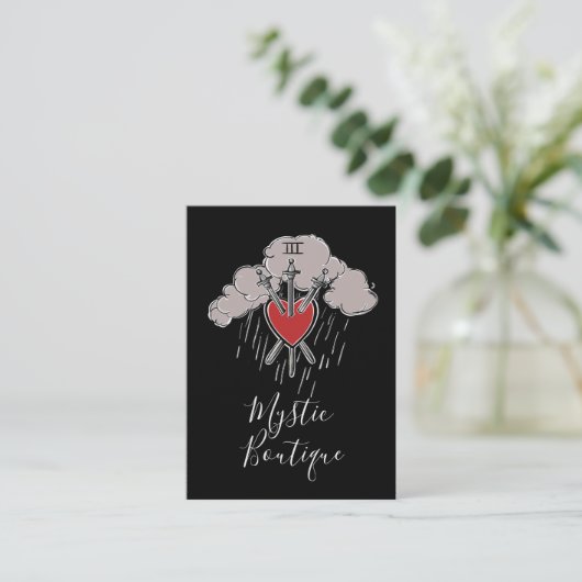 3 von Schwertern Liebe Herzstück Tarot Abbildung D Visitenkarte (Stehend Vorderseite)