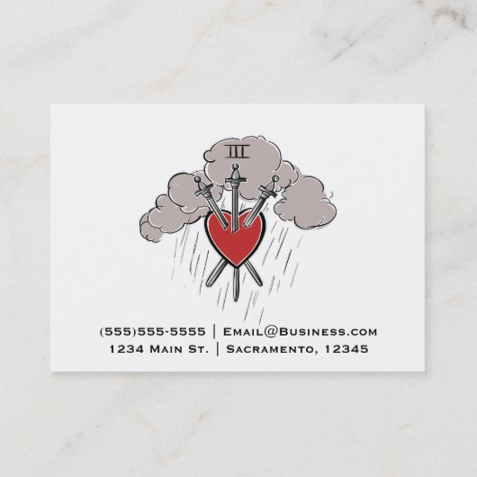 3 von Schwertern Liebe Herzstück Tarot Abbildung D Visitenkarte (Rückseite)