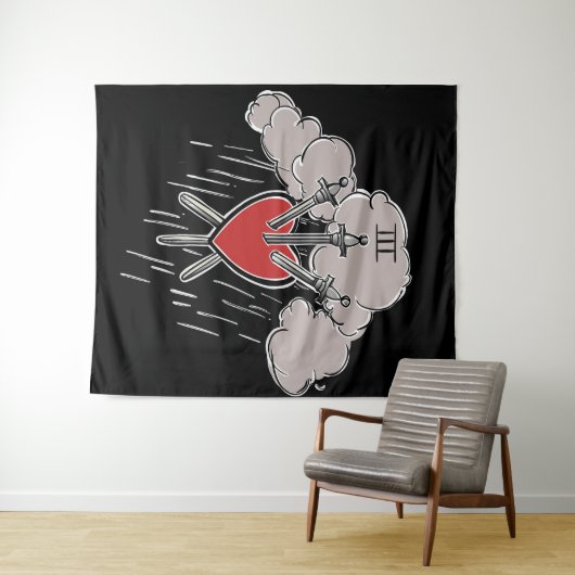 3 von Schwertern Liebe Herzstück Tarot Abbildung D Wandteppich (Beispiel (Horizontal))