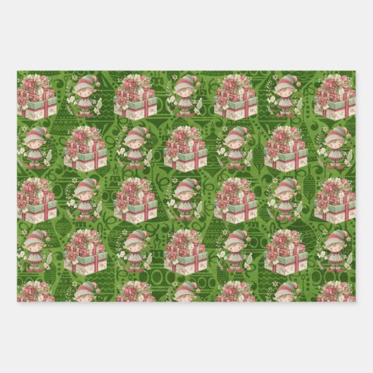 3 Weihnachtself Hübsche Veranstaltungen Geschenkpapier Set (Vorderseite 3)