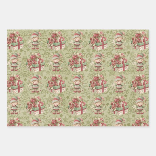 3 Weihnachtself Hübsche Veranstaltungen Geschenkpapier Set (Vorderseite 2)