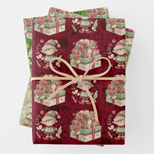 3 Weihnachtself Hübsche Veranstaltungen Geschenkpapier Set