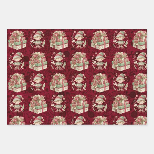 3 Weihnachtself Hübsche Veranstaltungen Geschenkpapier Set (Vorderseite)