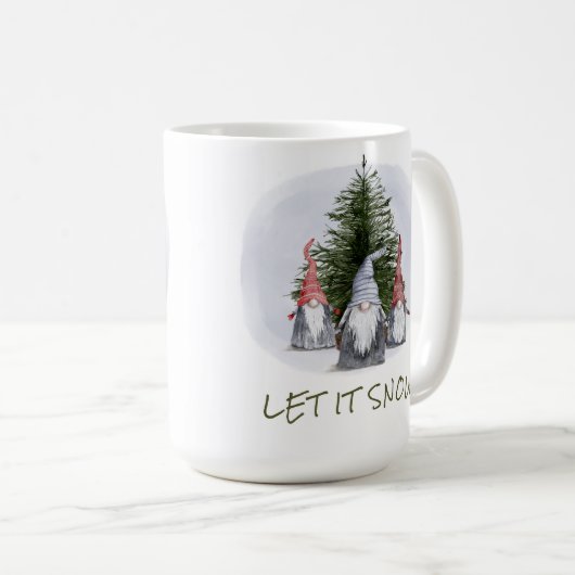3 Weihnachtsgnomen lassen es schnee Kaffeetasse (VorderseiteRechts)