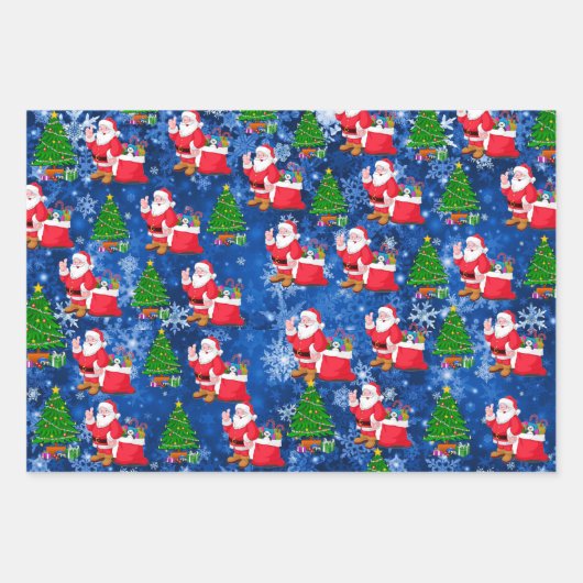 3 Weihnachtsmann mit Schneehintergrund Hübsches Ge Geschenkpapier Set (Vorderseite)