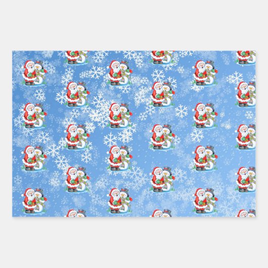 3 Weihnachtsmann mit Schneehintergrund Hübsches Ge Geschenkpapier Set (Vorderseite 3)