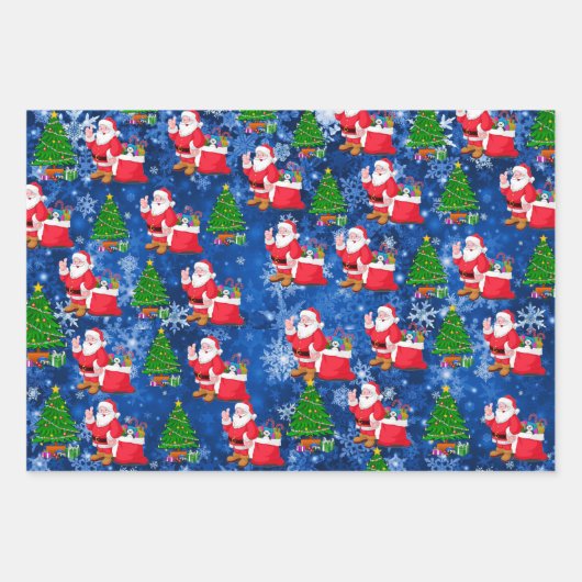 3 Weihnachtsmann mit Schneehintergrund Hübsches Ge Geschenkpapier Set (Vorderseite)