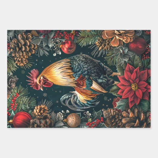 3 Weihnachtsroster Decoupage Geschenkpapier Set (Vorderseite 2)