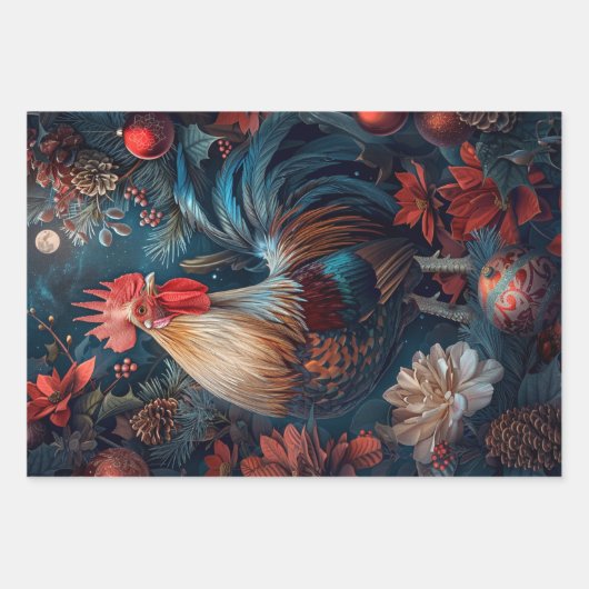 3 Weihnachtsroster Decoupage Geschenkpapier Set (Vorderseite)