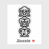 3 Weiße Affen Emoji Aufkleber (Blatt)