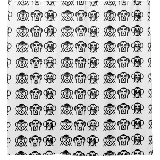 3 Weiße Affen Emoji Duschvorhang (Vorderseite)